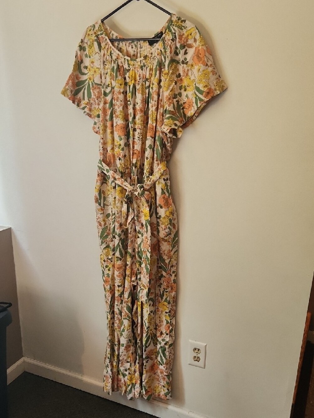 Lane Bryant 26 Jumpsuit Pastel Floral Flutter Sleeve Wide Leg Smocked - Picture 6 of 12